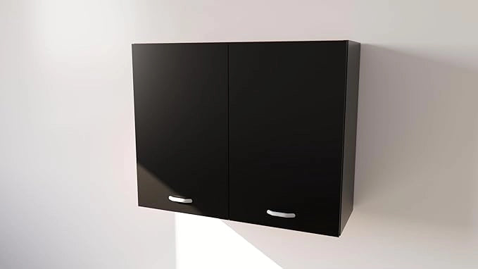 Pensile Cucina  in Legno Nobilitato Nero, Mobile Alto con 2 Ante, Pensile Componibile Moderno Made in Italy (H72XL70XP33cm)