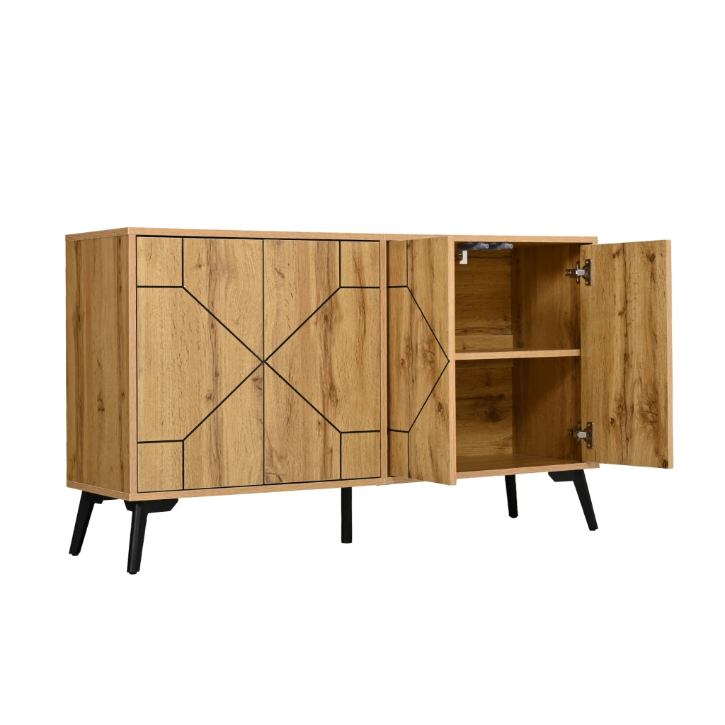 Madia con 4 ante a pressione e 4 scomparti; per soggiorno o cucina; colore naturale; 120 × 35 × 69 cm