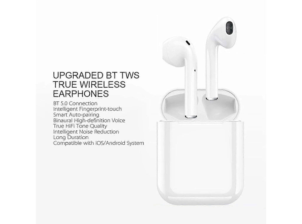 Auricolari Bluetooth 5.0 Wireless i12 TWS - Cuffie Senza Fili Stereo con Custodia di Ricarica Microfono Integrato e Comandi Touch Compatibili con iOS e Android