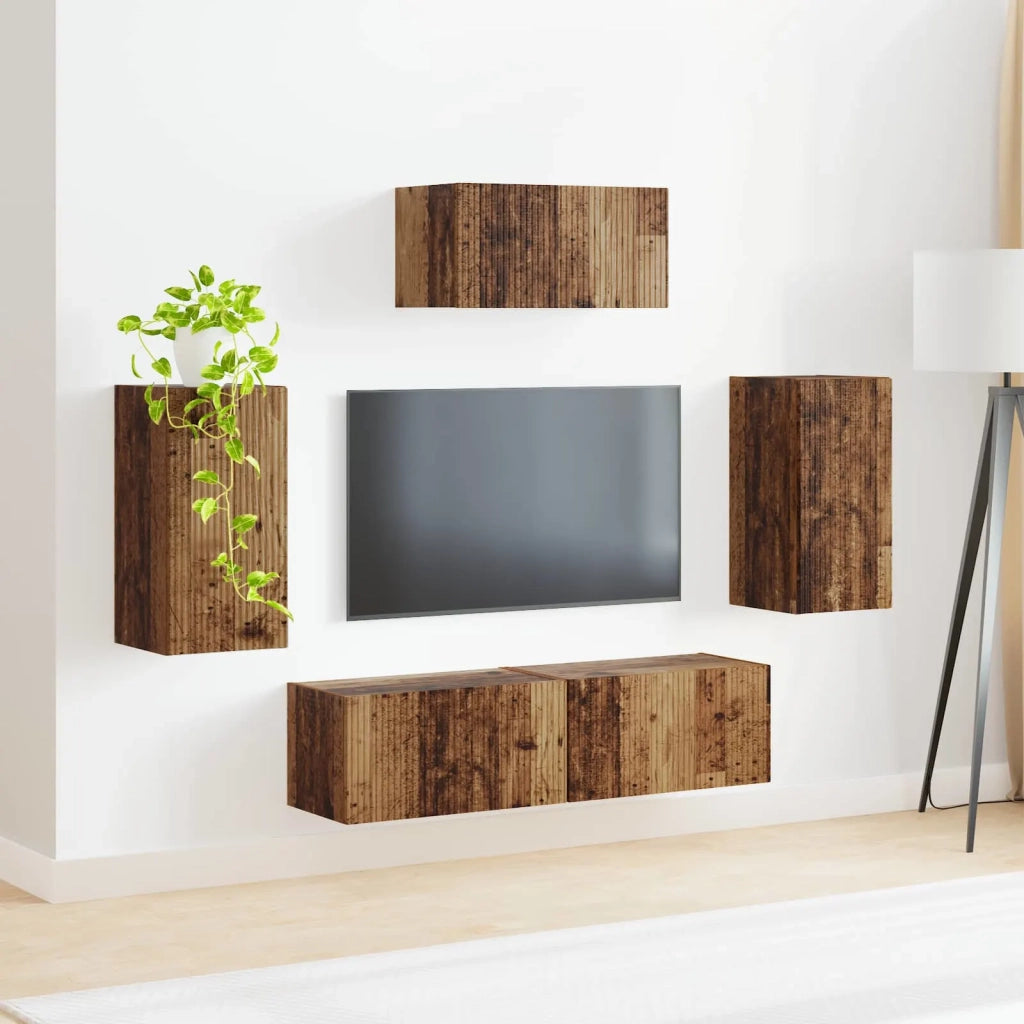 Set mobile TV 5 pz-Credenza per TV Legno vecchio Legno multistrato 275371