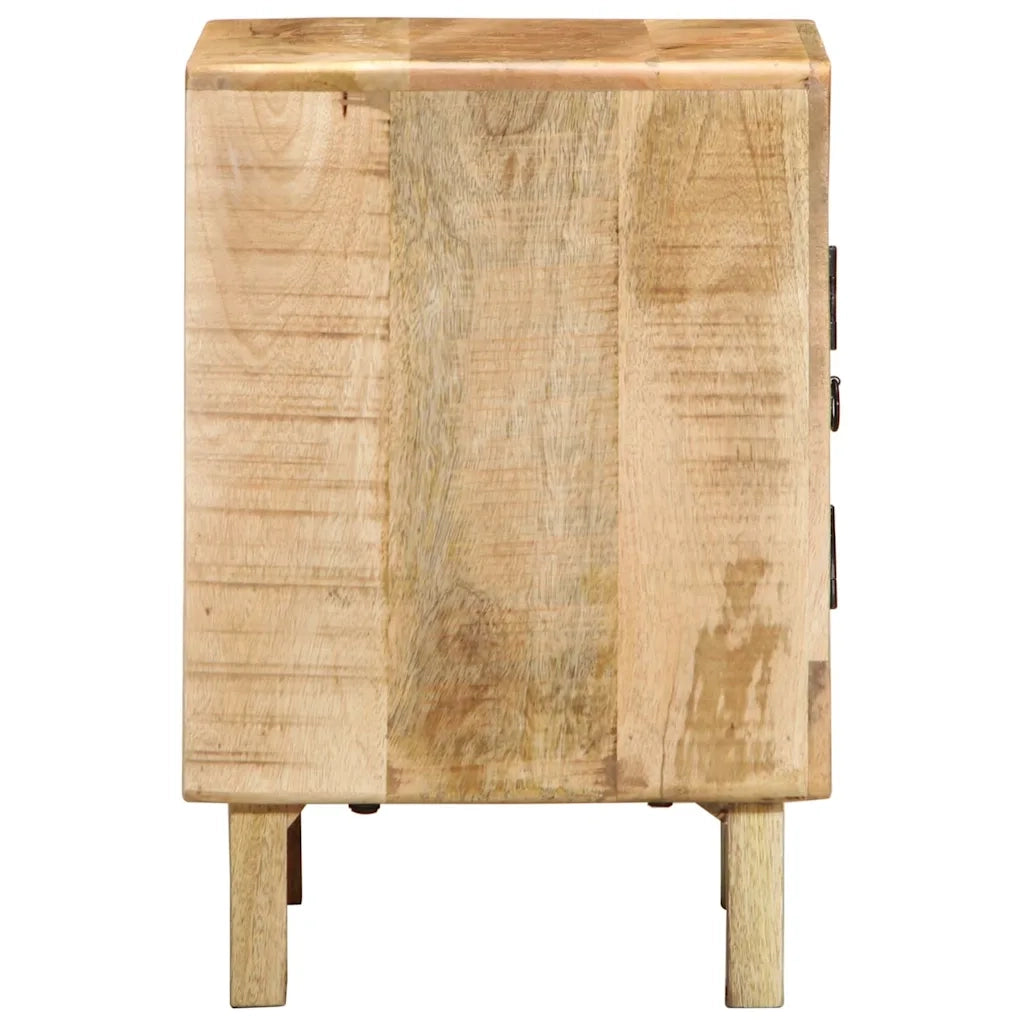 Comodini 2pz-Set di 2 Tavolino da notte 40x32x46 cm in Legno Massello di Mango Grezzo