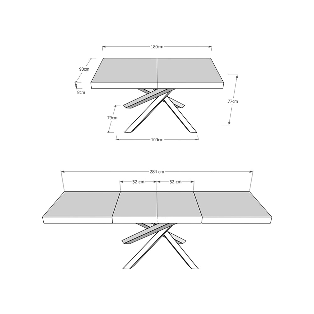 Tavolo allungabile 90x180/284 cm Volta Premium Cemento telaio 4/B