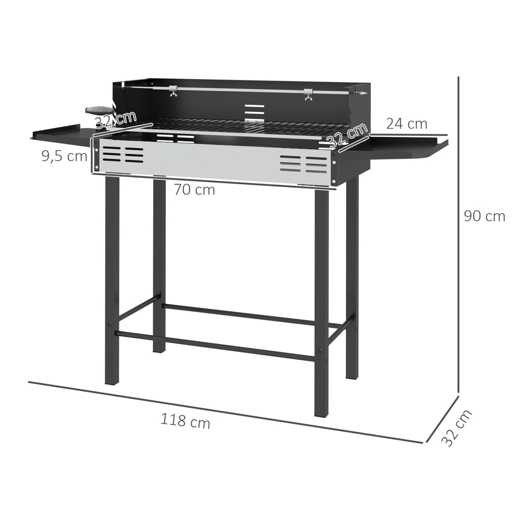 Barbecue a Carbone con Spiedo Rotante ¨C Xylo ¨C Griglia Regolabile 118x32x90cm Nero