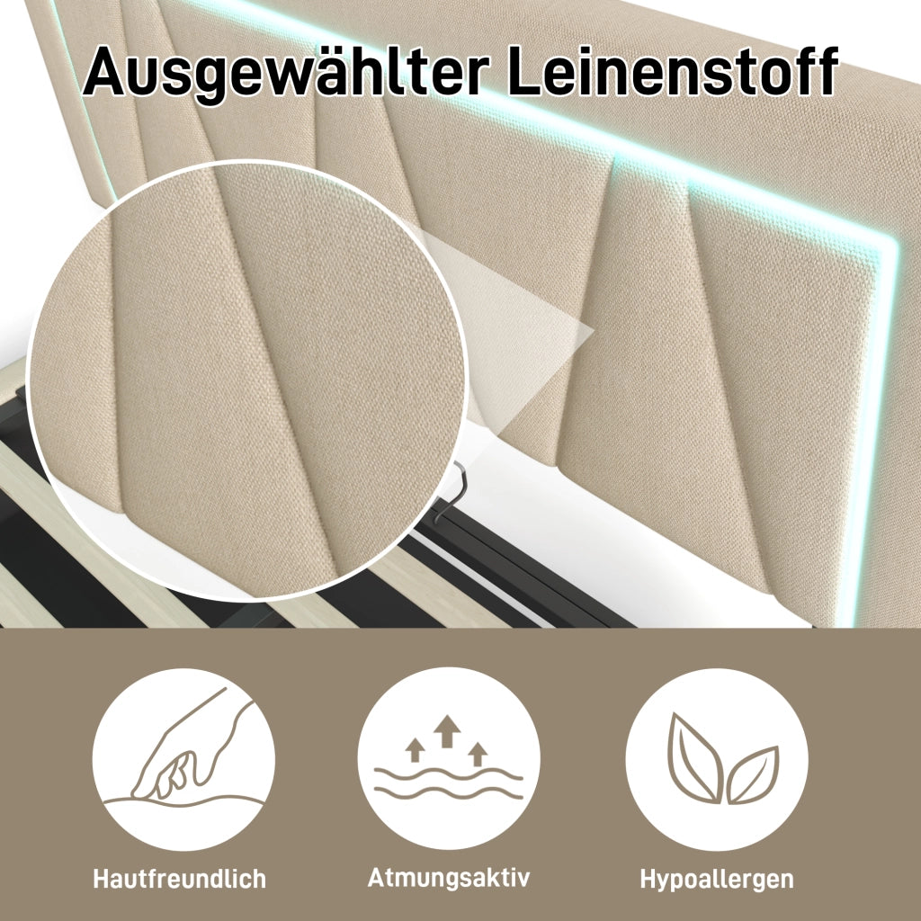 letto imbottito lino beige 140x200 cm