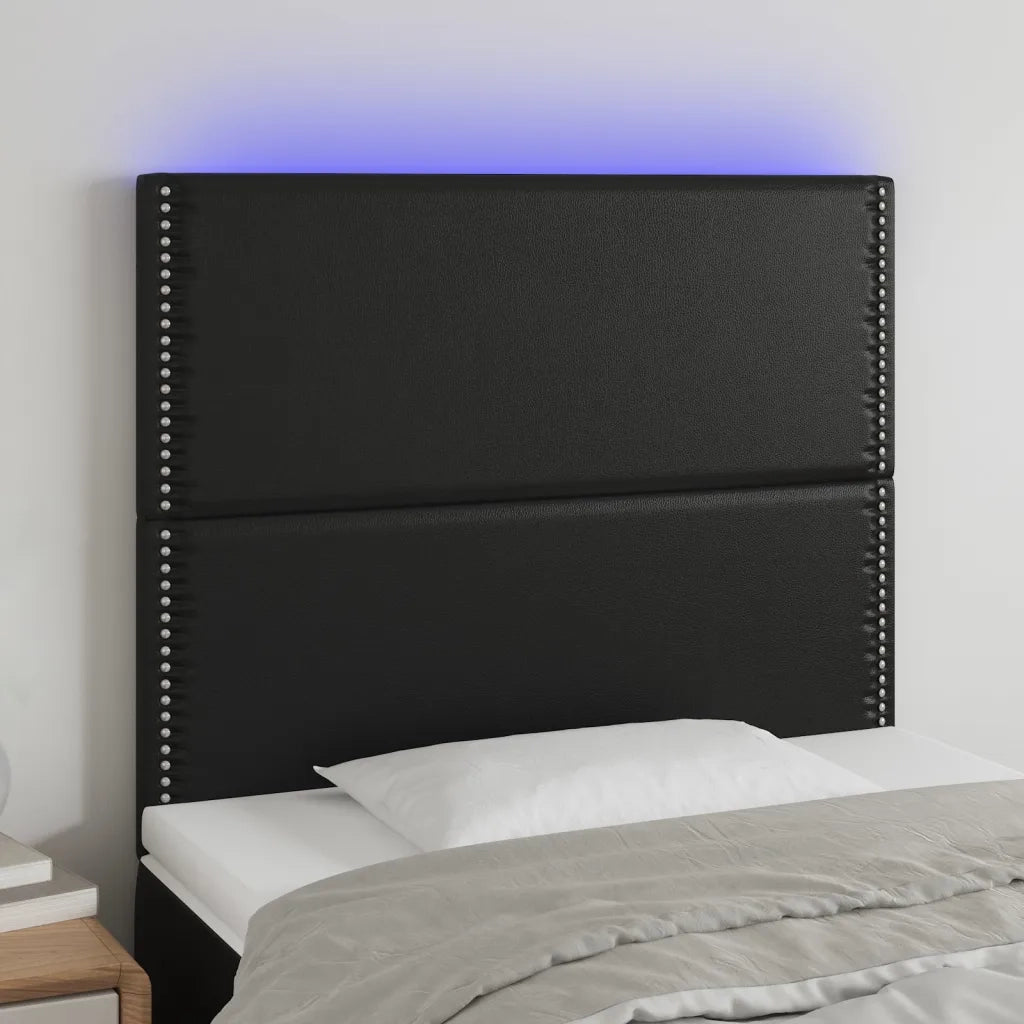 Testiera | Testata a LED nero 90x5x118/128 cm in Similpelle