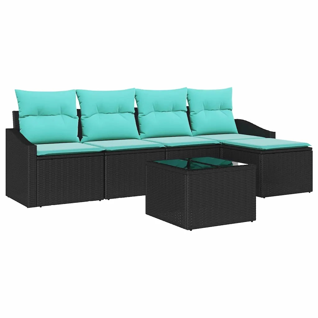 Set di divani con cuscino 6 pcs Nero polyrattan 3346696