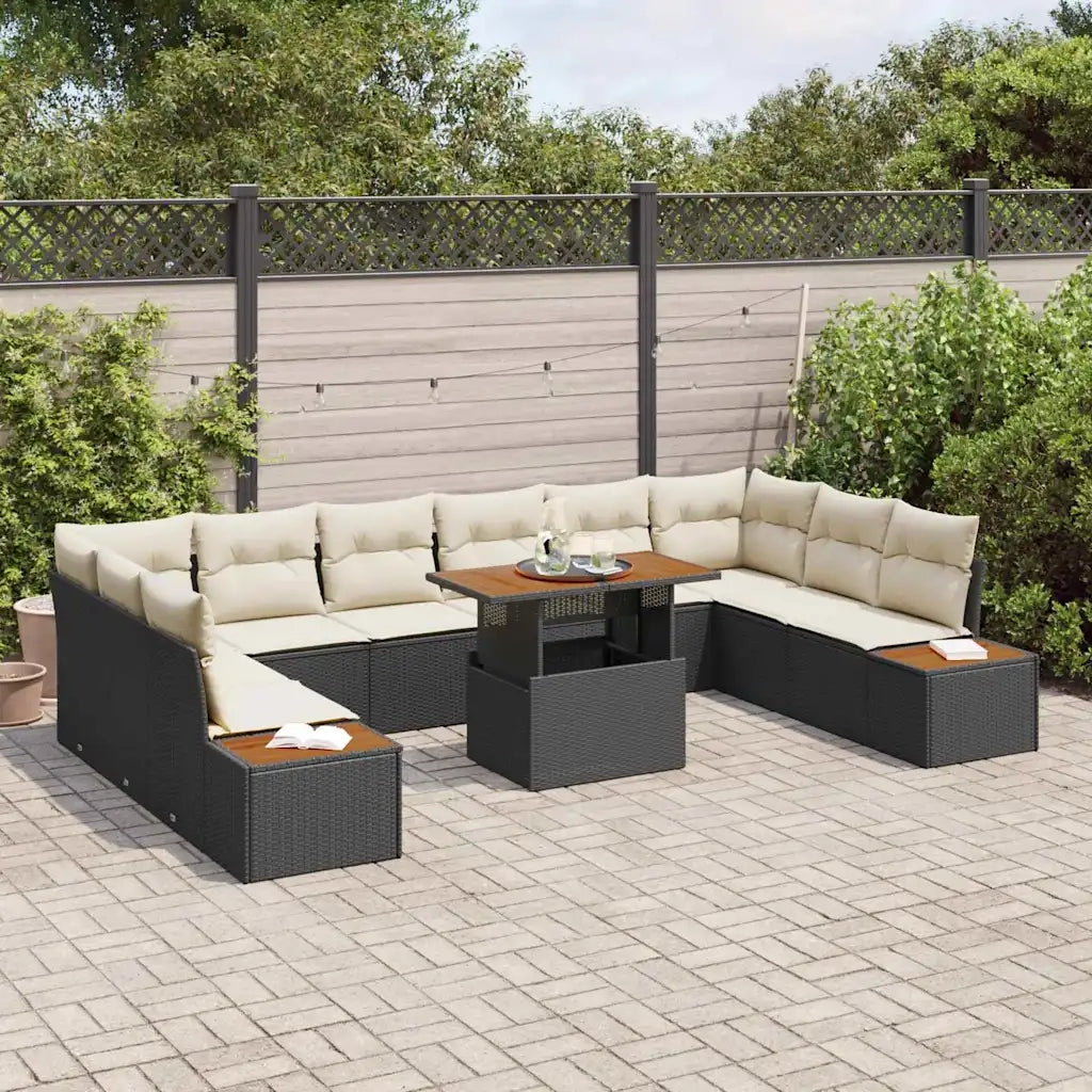 Set Divano da Giardino 11 pcs Nero Poly Rattan