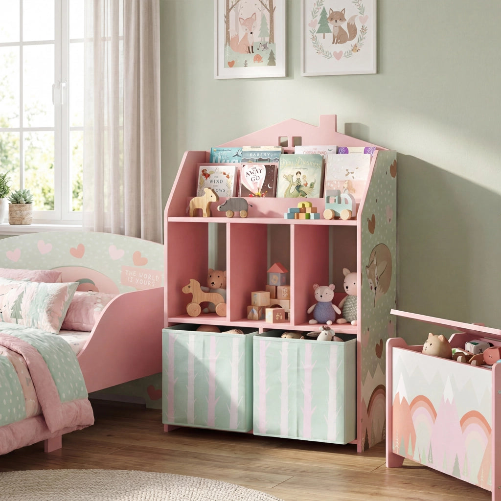 Libreria bambini con ripiani e 2 cassetti ¨C Xylo ¨C rosa MDF