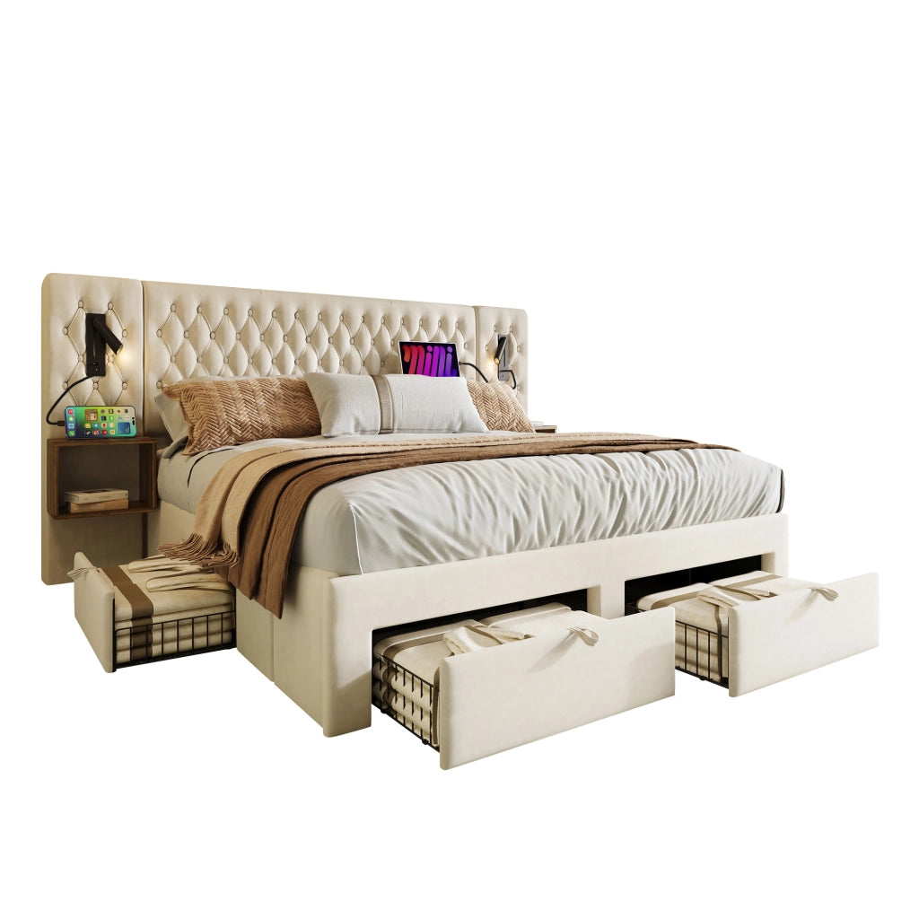 letto imbottito velluto beige 160 x 200 cm