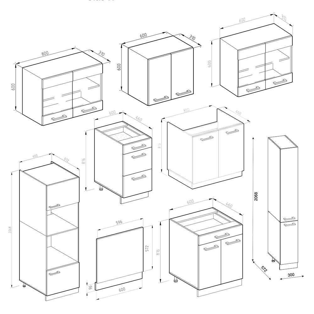 Vicco Cucina componibile Rosso/antracite 350 cm Forma a J, con mobile alto, senza piano di lavoro