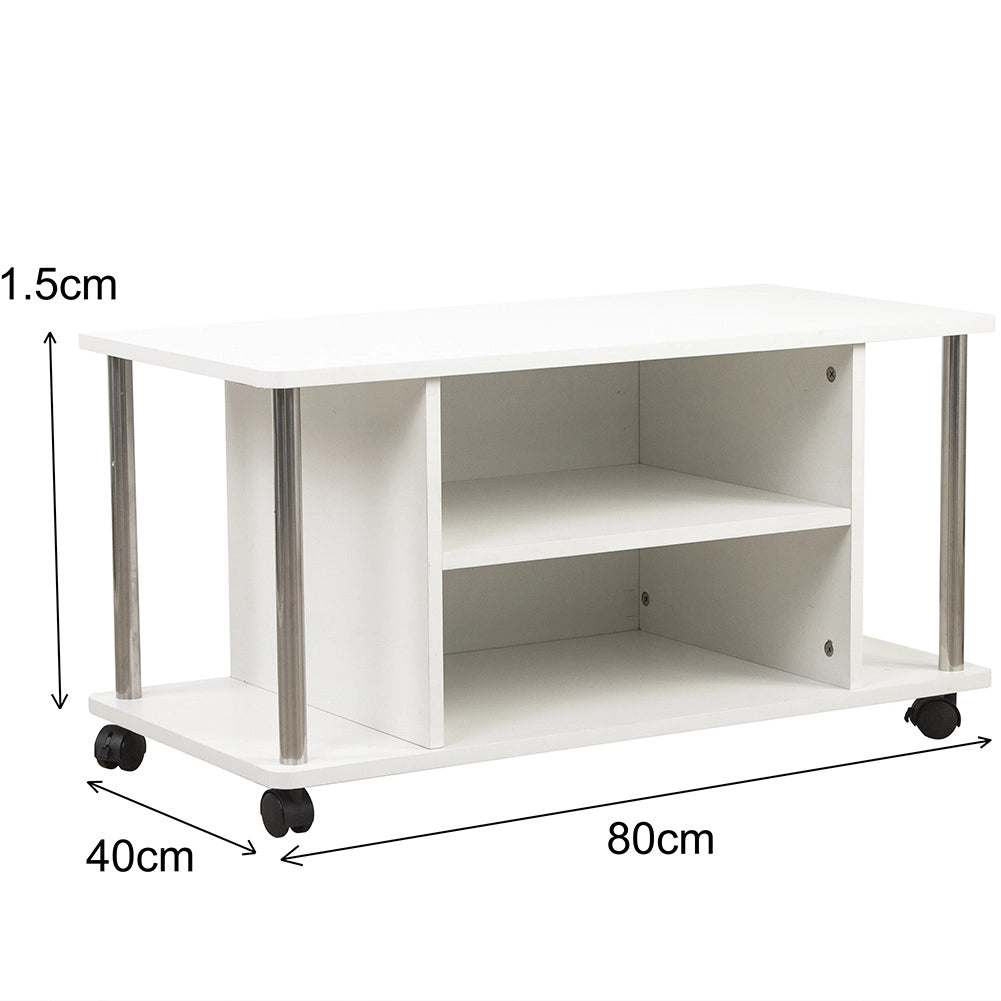Mobile Mobiletto Tv Bianco 4 ruote Porta Televisore Legno MDF Carrello Tv