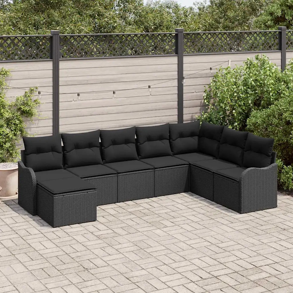 Set Divano da Giardino con cuscino 8 pcs Nero Poly Rattan