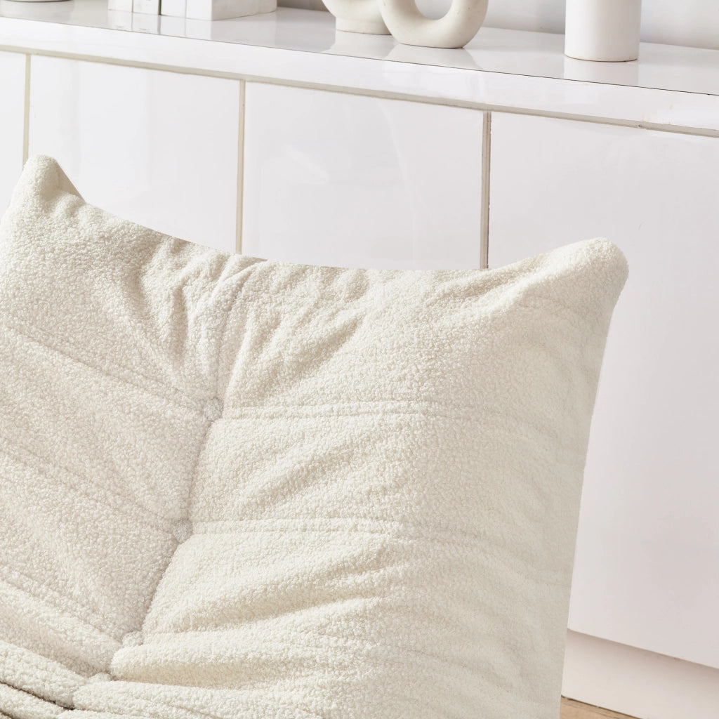 Lazy Sofa con schienale e poggiapiedi, poltrona relax in teddy effetto peluche, beige