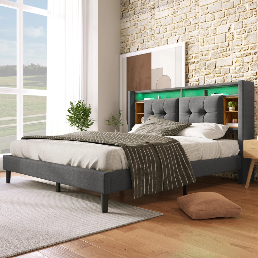 letto imbottito legno grigio 140 x 200 cm