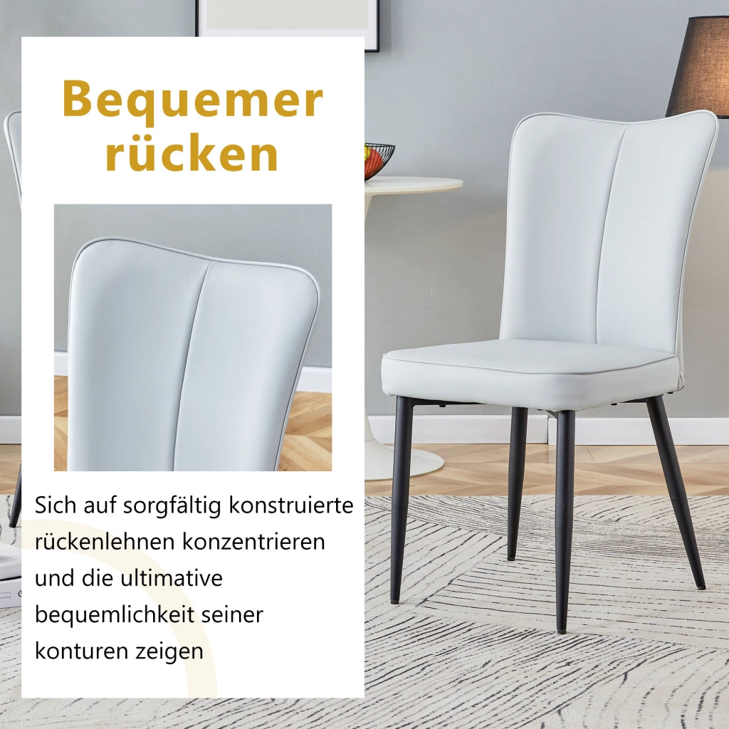 Set di 2 sedie da pranzo con schienale ergonomico e seduta imbottita in PU e metallo grigio chiaro e nero