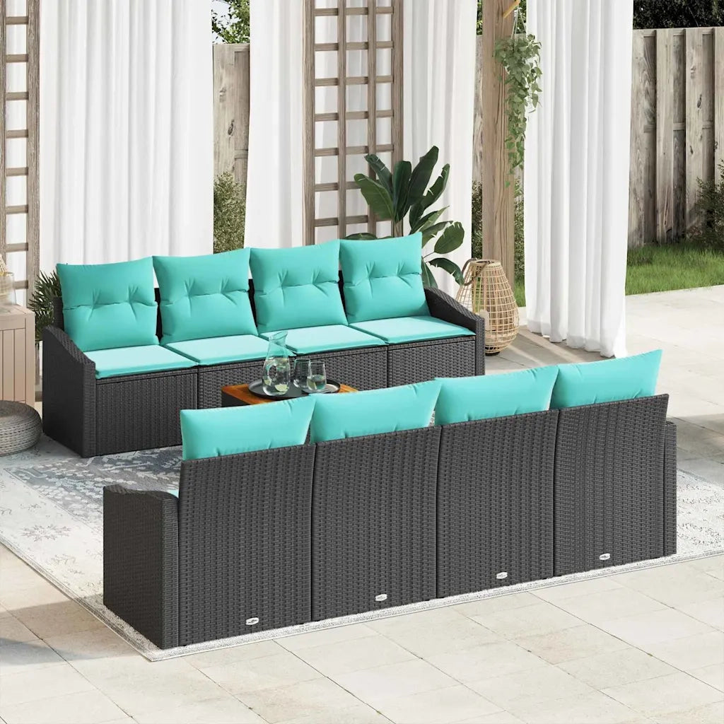 Set Divano da Giardino con cuscino 9 pcs Nero polyrattan 3347809