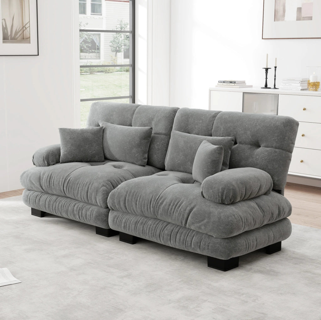Divano modulare 220x77x81 cm con design cloud e braccioli imbottiti in chenille grigio