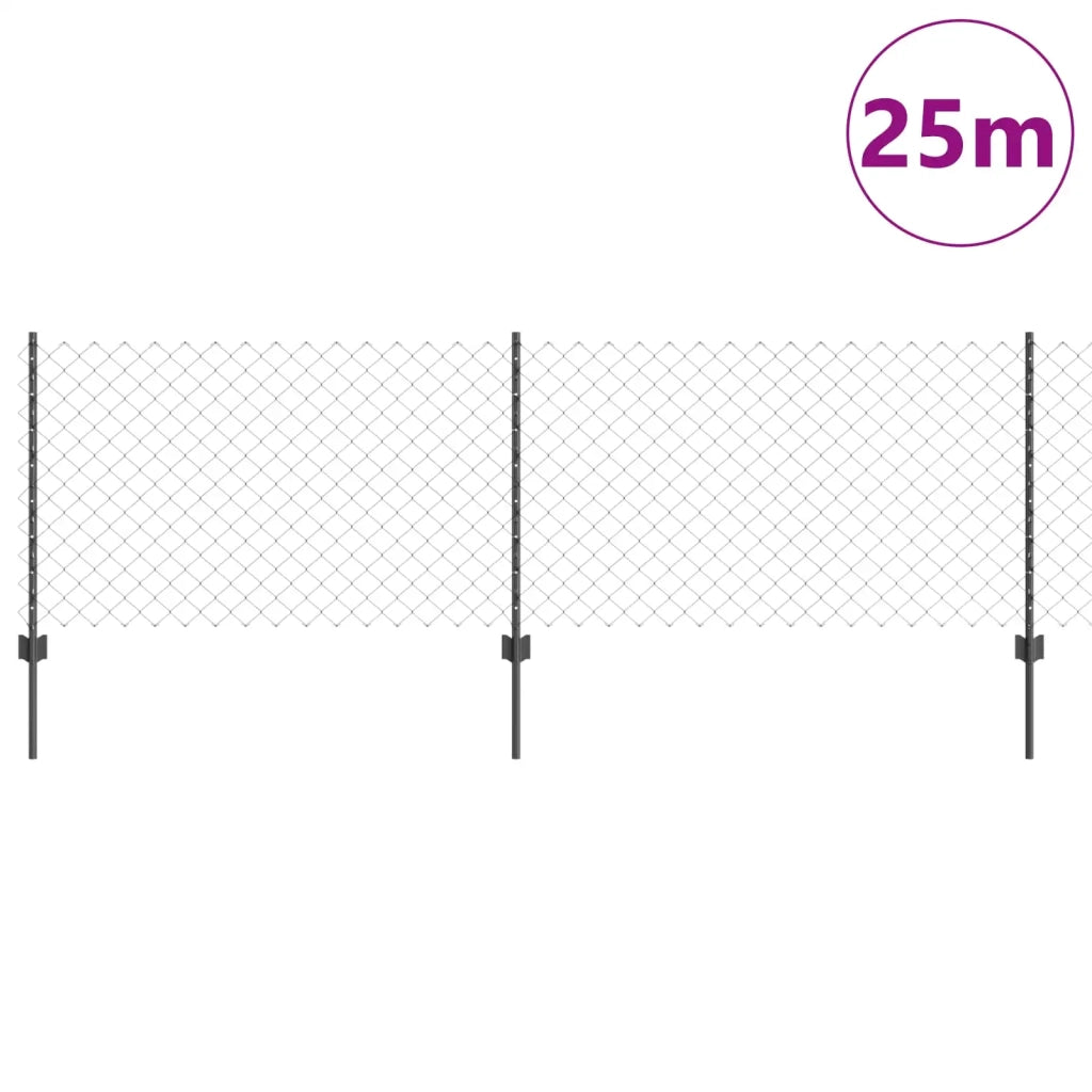 Recinzione a maglie con palo 25 x 0,8 m Acciaio zincato Grigio 3336279