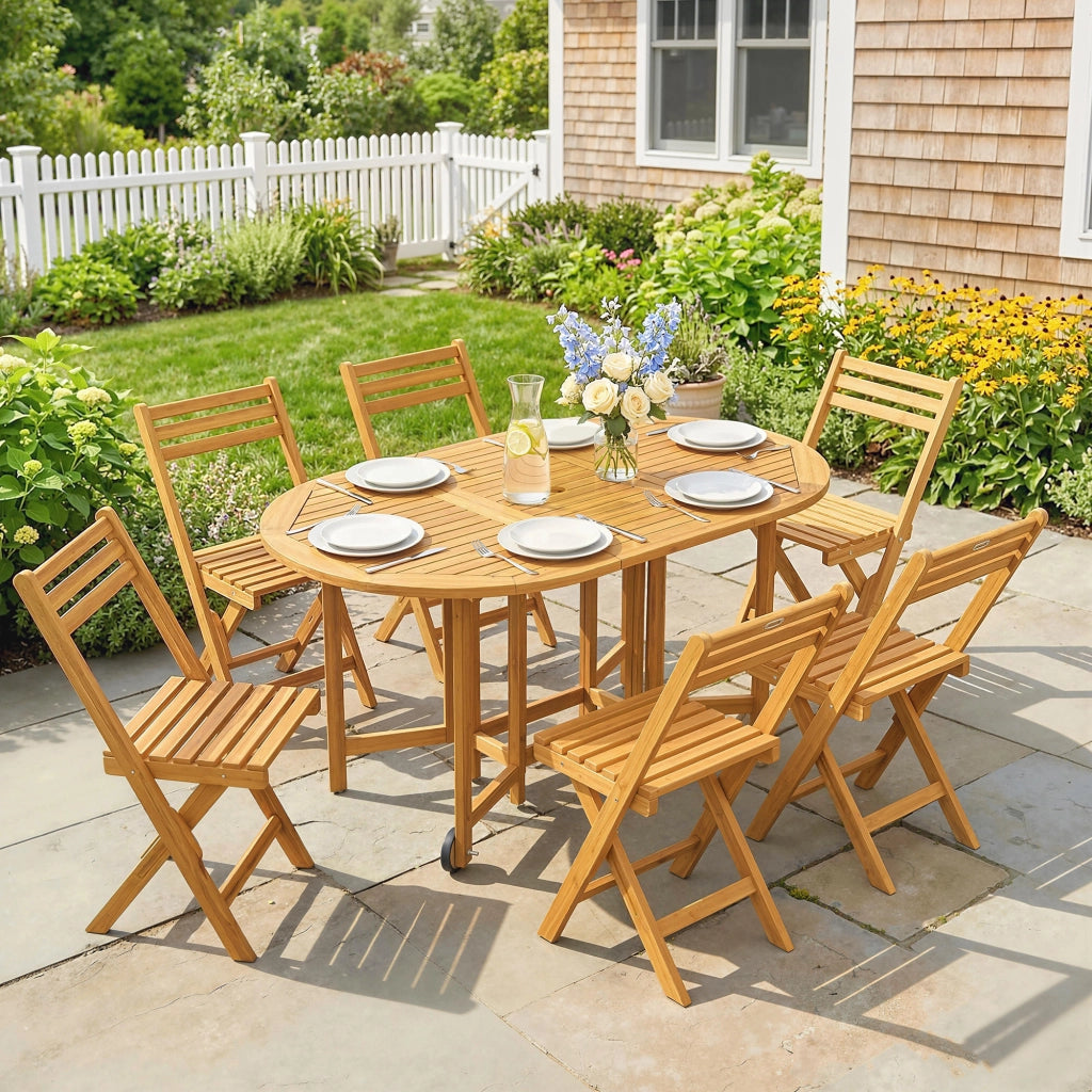 Set da Giardino 7 Pezzi con Tavolo Allungabile e 6 Sedie Pieghevoli ¨C zephmum ¨C Legno FSC Grigio