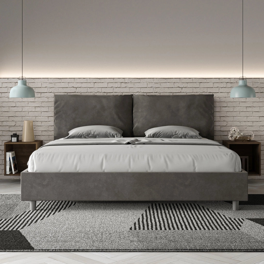 BS COM Letto matrimoniale king size senza rete imbottito 190x210 microfibra grigio Large
