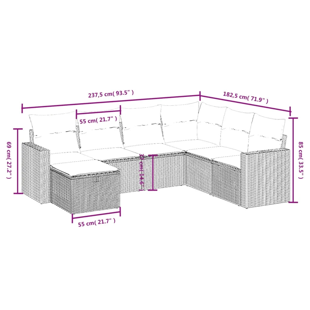 Set Divano da Giardino 7 pz con Cuscini Beige Misto Polyrattan 3263525