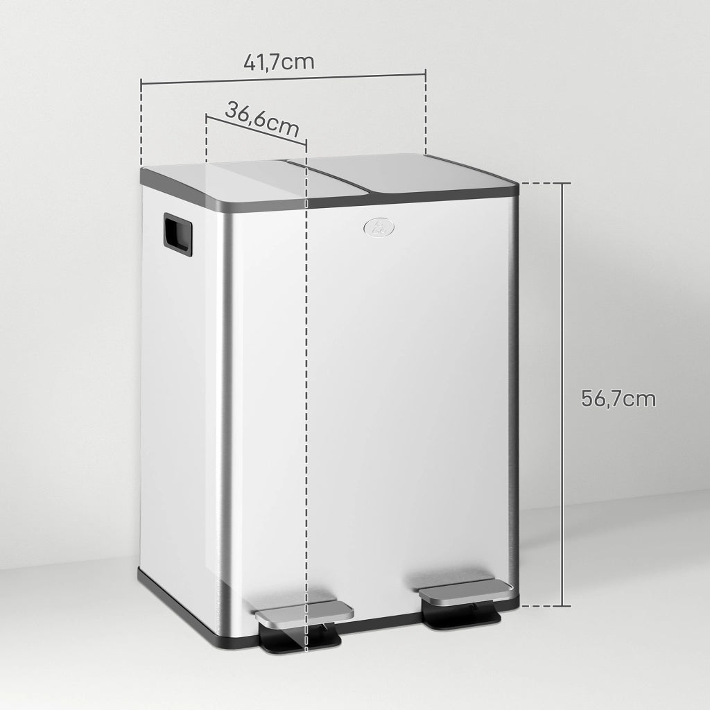 Cestino per rifiuti in acciaio inossidabile con pedale ¨C Minimal ¨C 2x20L colore argento