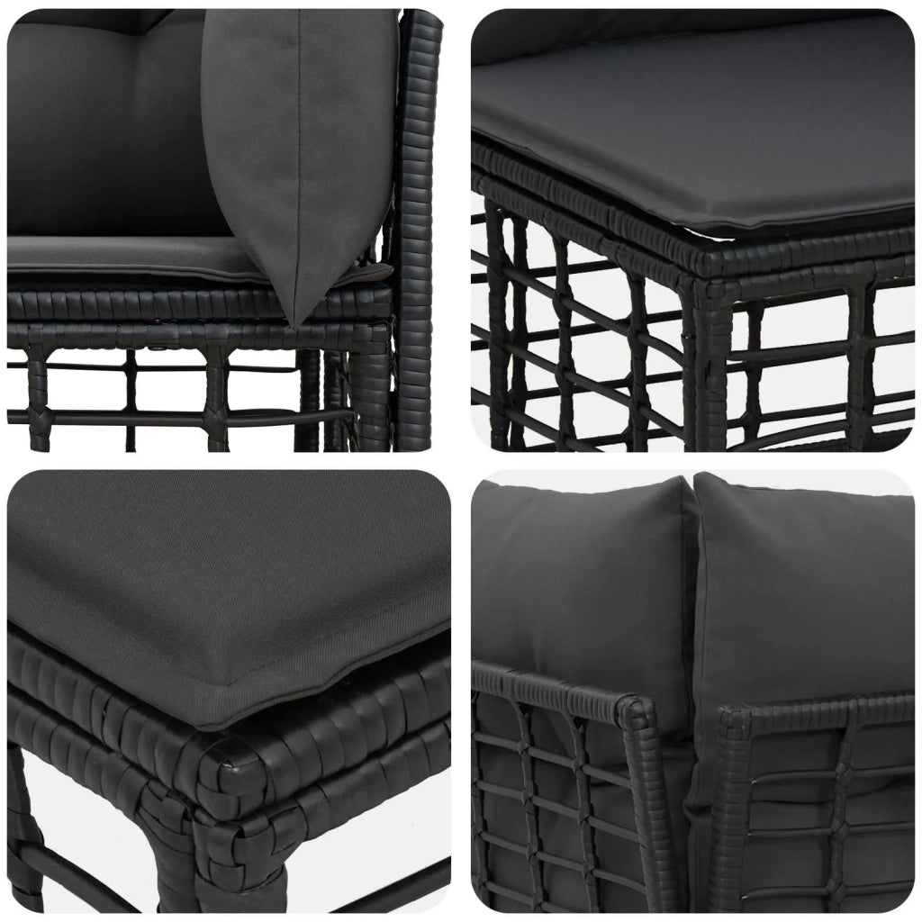 Set di divani da esterno con cuscino 3 pz | Set Salotto da Giardino Nero Poliestere