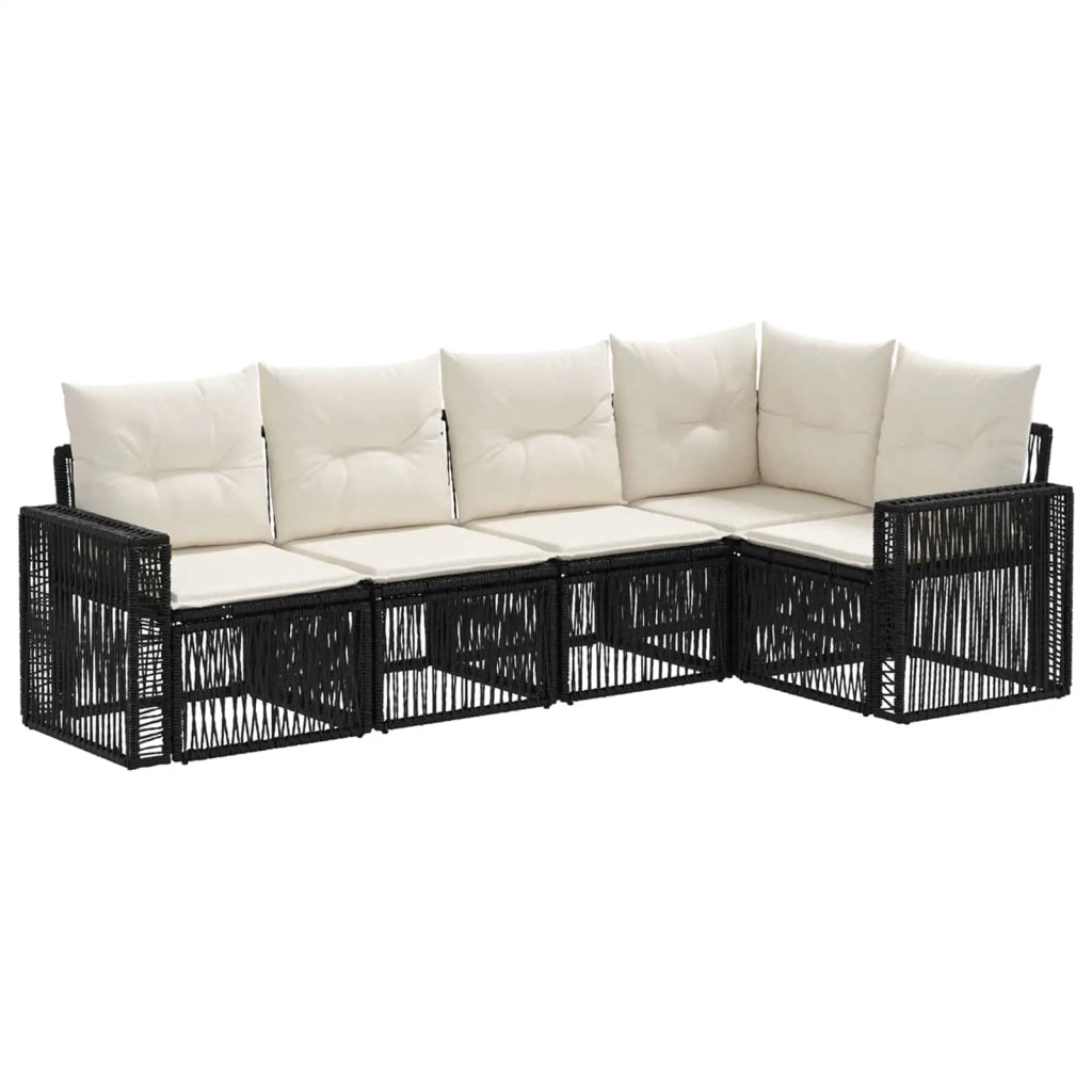 Set Divano da Giardino 5 pz Nero e Bianco Crema polyrattan 3435121