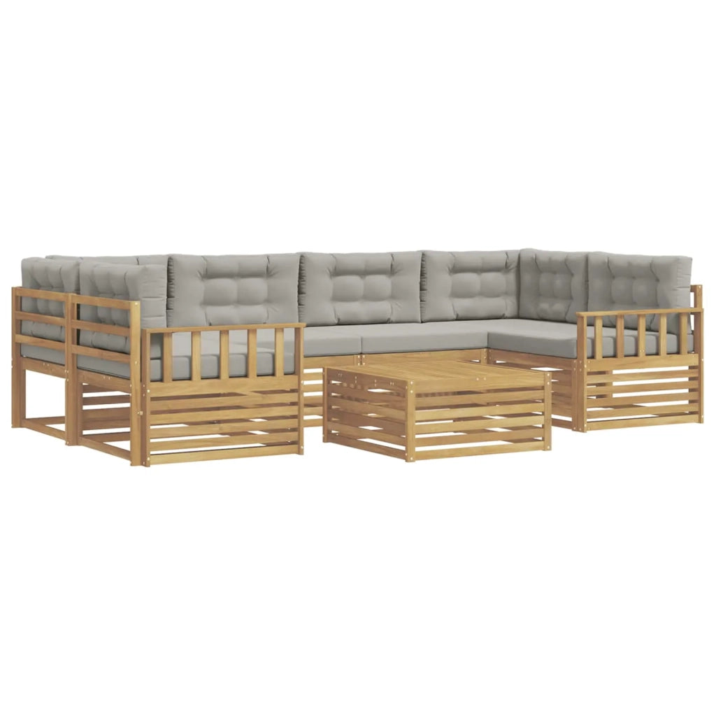 Set di divani da esterno 7 pz Bianco e Grigio Chiaro Poliestere 3390116