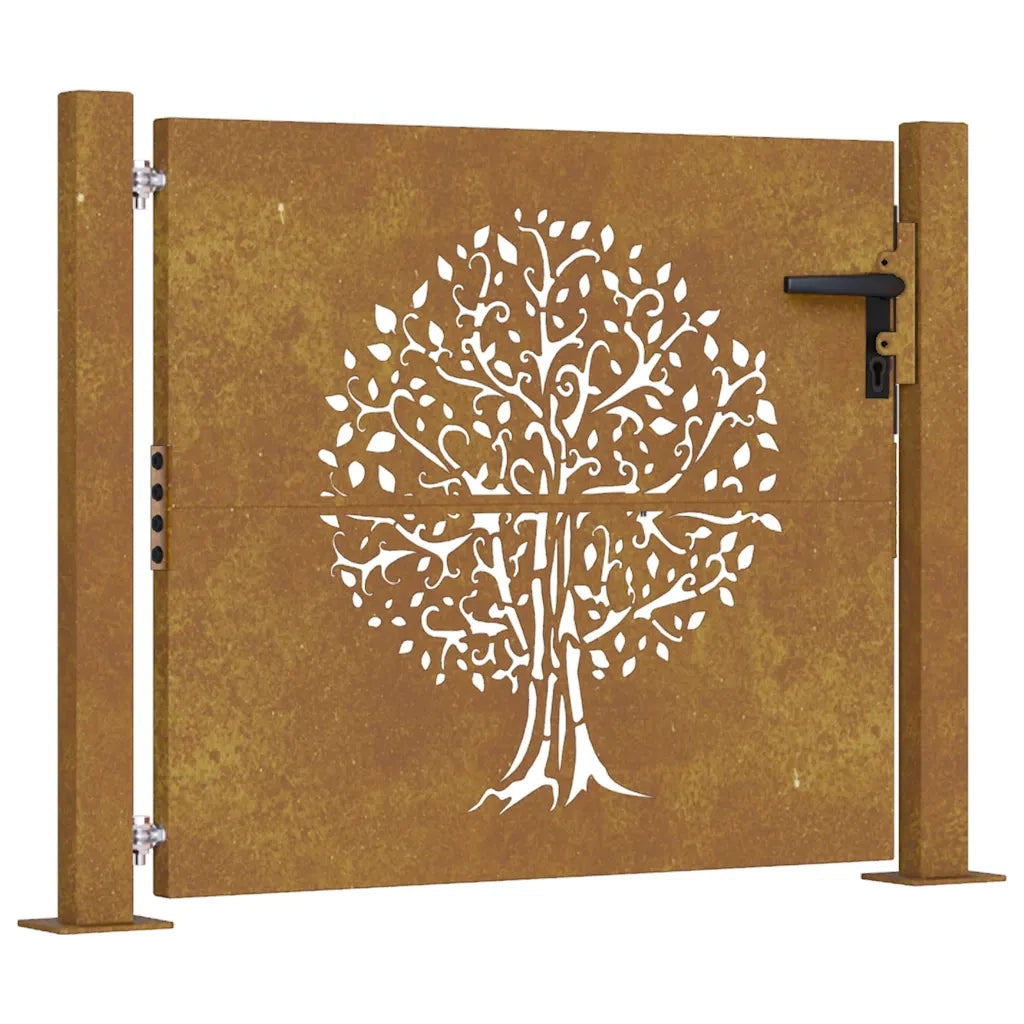 Cancello da giardino 100x100 cm in acciaio Corten con design ad albero 153215
