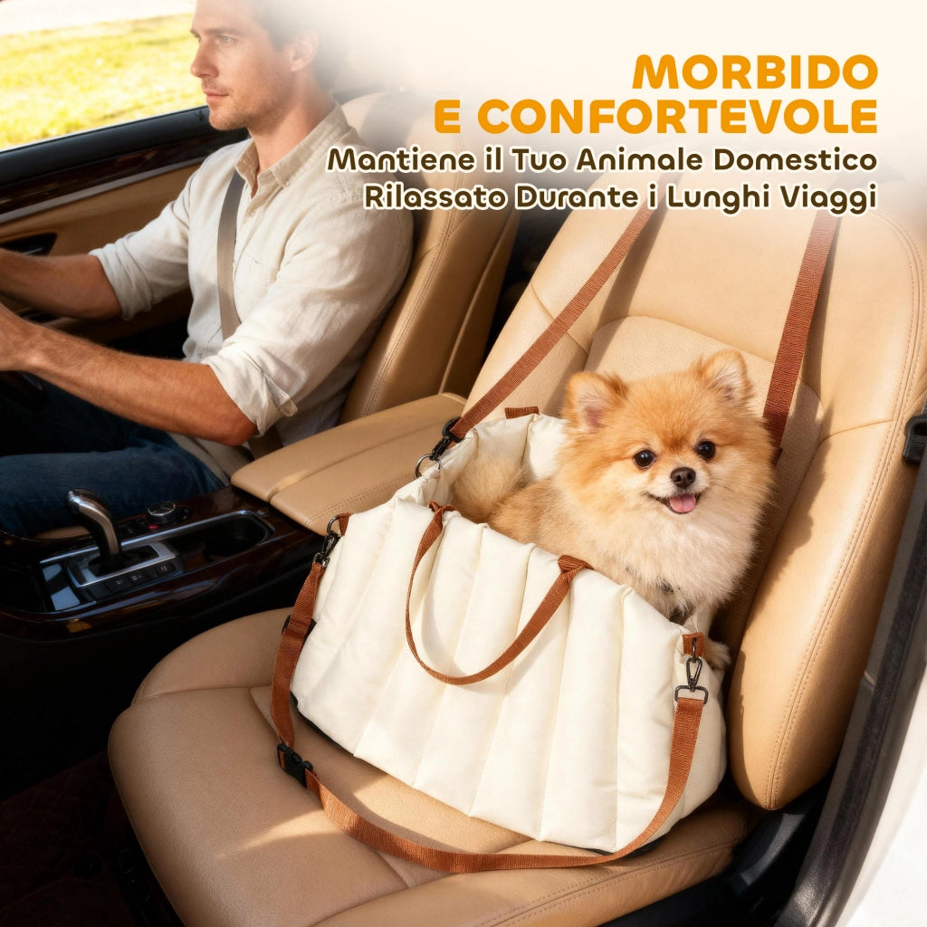 Trasportino Auto per Cani ¨C Xylo ¨C Convertibile con Guinzaglio Antiscivolo Crema