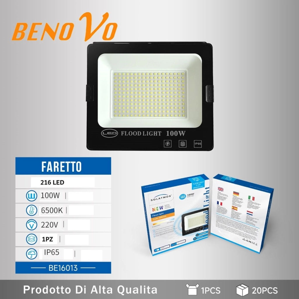100W Faro Slim smd 216 LED 4500lm Luce Fredda 6400k Esterno IP66 - ZENCOCCO