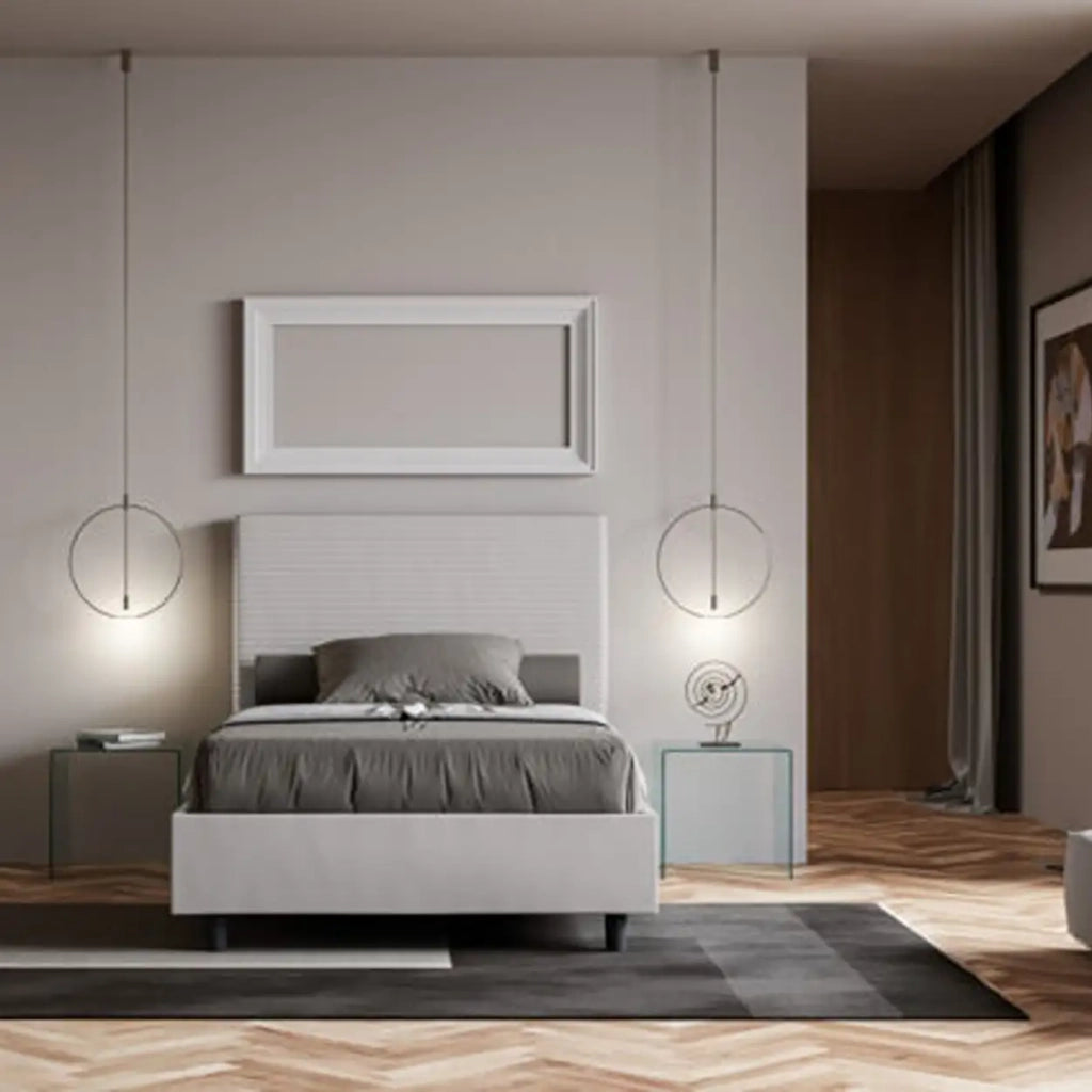 Letto una piazza e mezza con rete imbottito 120x190 similpelle bianco Focus