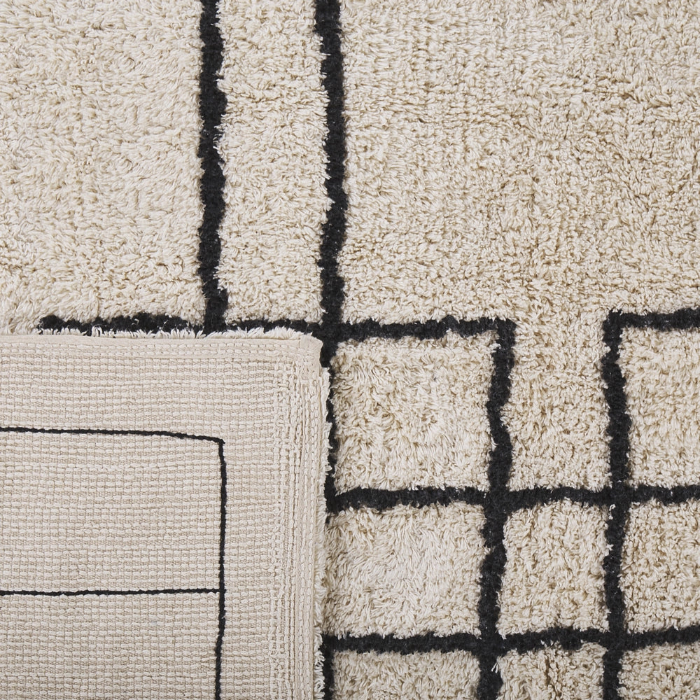 Tappeto di cotone beige scandinavo con motivo geometrico fatto a mano 140 x 200 cm