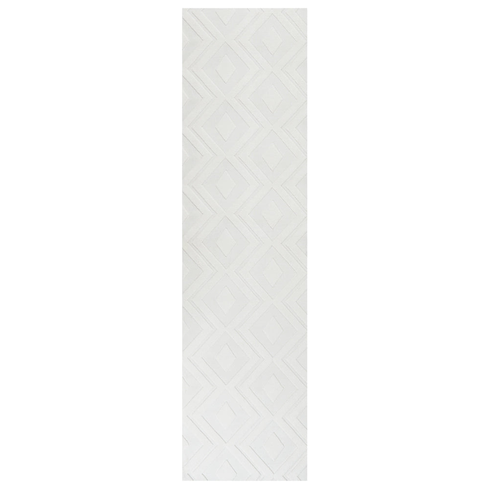 Tappeto da Soggiorno Bianco Sporco Jacquard 80 x 230 cm a Pelo Corto Rettangolare in Poliestere con Retro Antiscivolo Stile Moderno