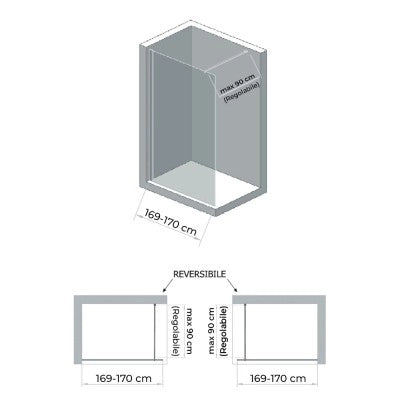 Doccia Walk-In 170 cm trasparente 6 mm profilo nero opaco H 200 cm Klug