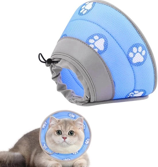 Cappotto per gatto con collo adattabile, pieghevole, per gatti, protegge le ferite, dopo interventi chirurgici e infortuni (blu, M)