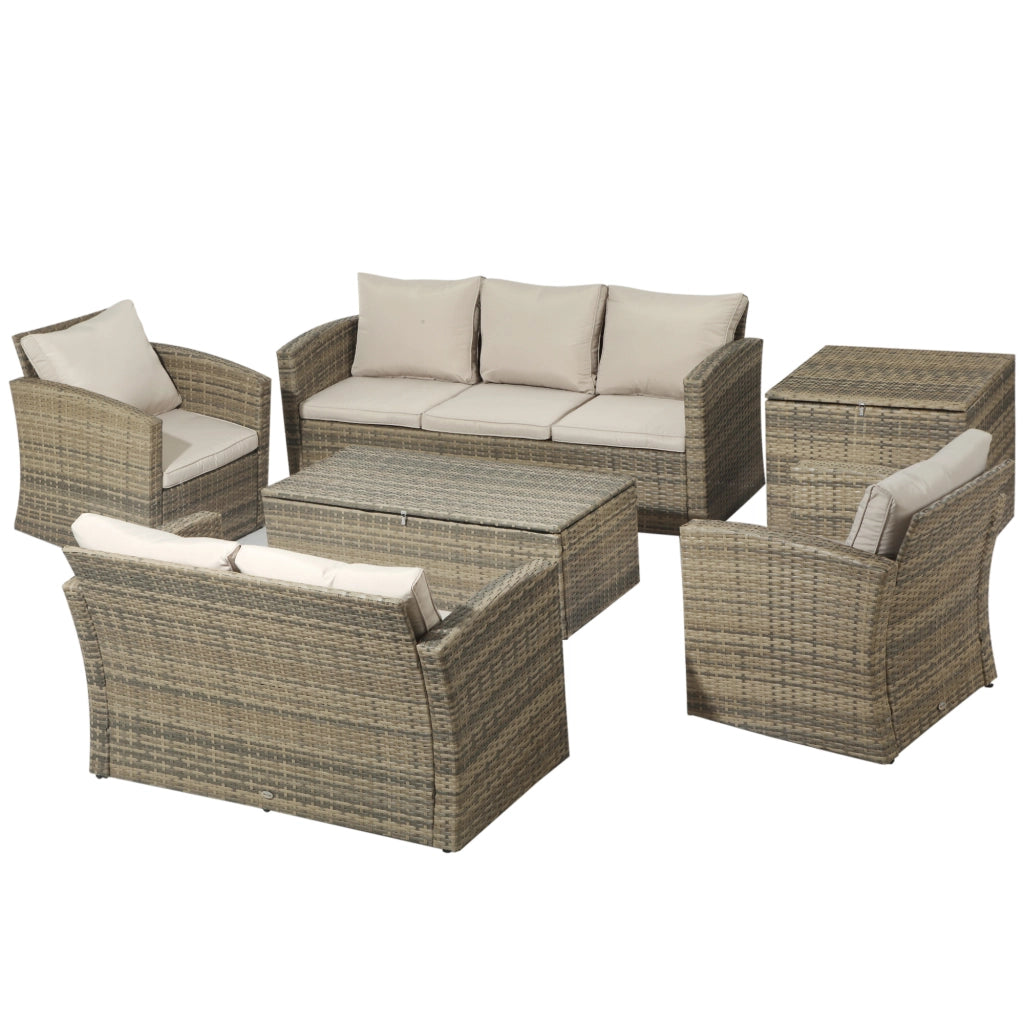 Set da Giardino 6 Pezzi in Polyrattan con Divani, Tavolino e Cuscini ¨C Minimal ¨C Beige