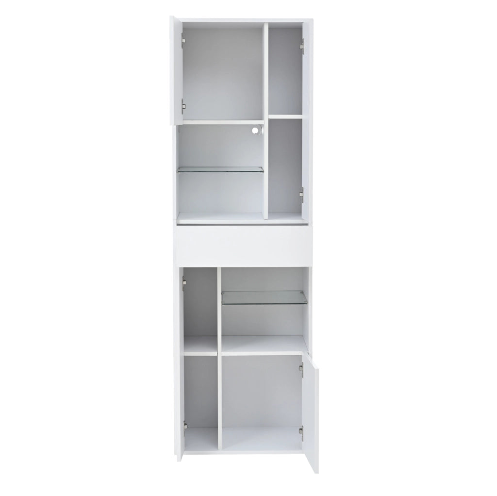 Vetrina 55x38x170 cm con LED e 1 cassetto in truciolato bianco