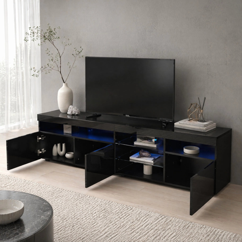 MOBILE TV 180x35x48 cm MDF Nero con LED e 3 ante