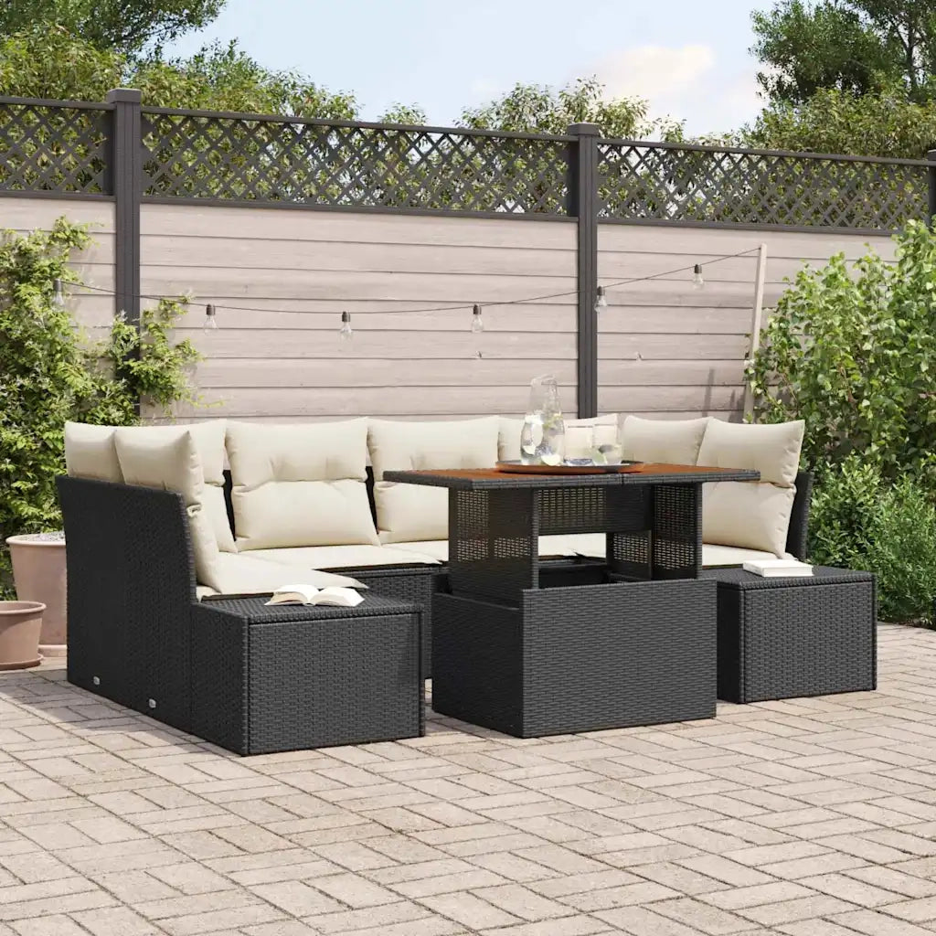 Set da Pranzo per Giardino con cuscino 7 pcs Nero e Crema 3349914