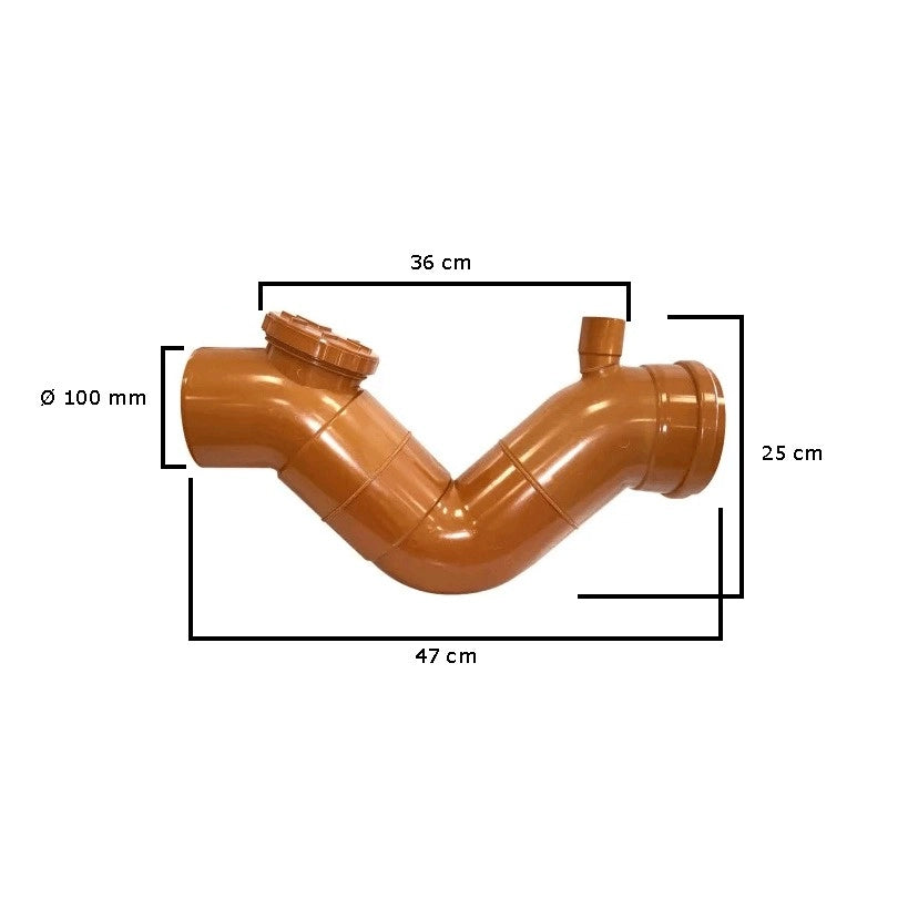 Sifone firenze orizzontale fognatura con sfiato in pvc (1 Tappo) : Diametro - 100