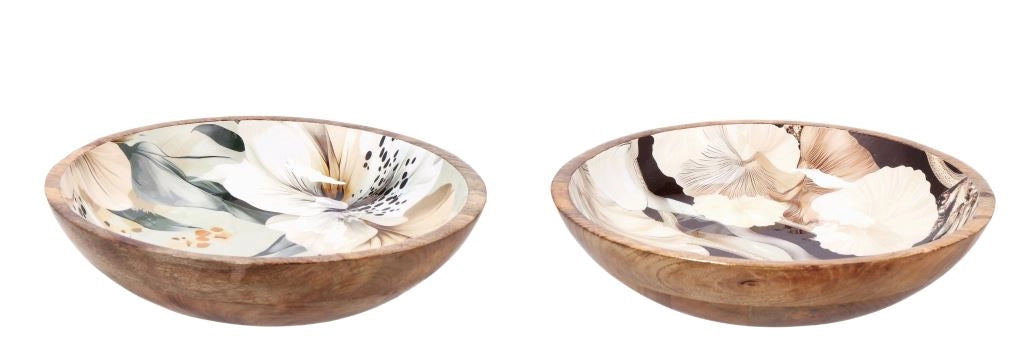 1 Pezzo Ciotola Insalatiera in Legno Tonda Abel 30 x 7 cm 2 Decori