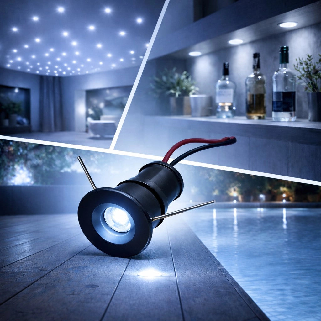 Mini faretto LED Nero da incasso 1W 12V IP65 punto luce Bianca fredda 6500k cielo stellato per bagno doccia esterno segnapasso scale vetrine mobili camper