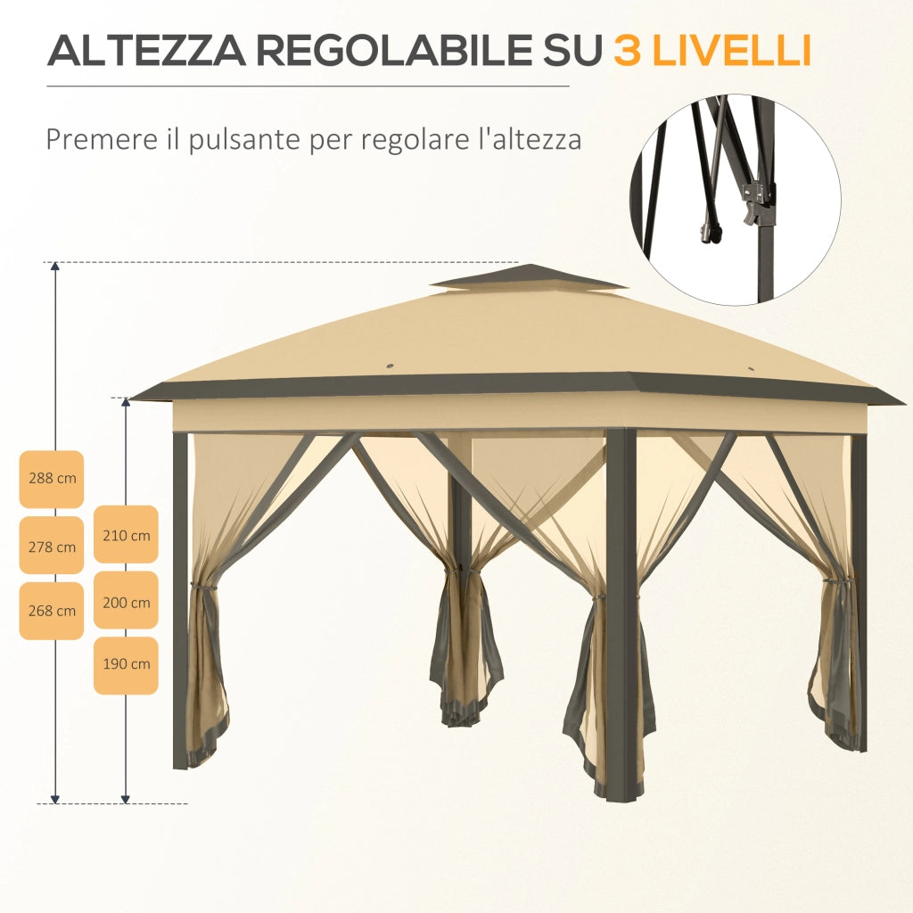 Gazebo Pieghevole con Zanzariera 3.3x3.3m ¨C Xylo ¨C Beige con Borsa