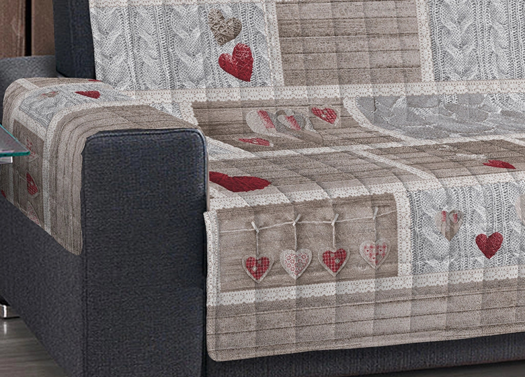 Copridivano Trapuntato Disegno Shabby Love - 4 Posti - Rosso