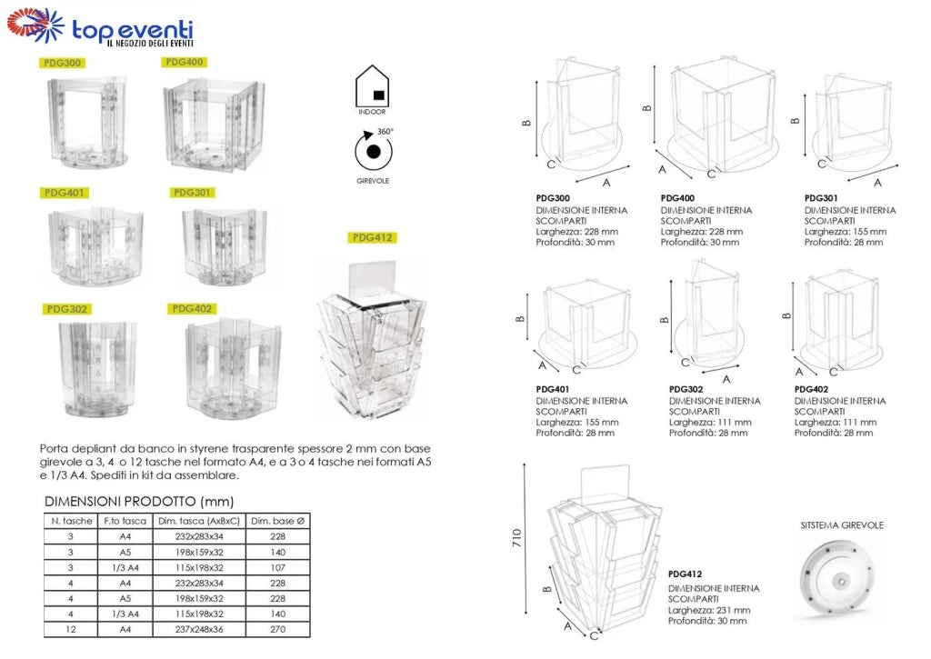 Portadepliant da banco girevole 4 tasche 1/3 A4