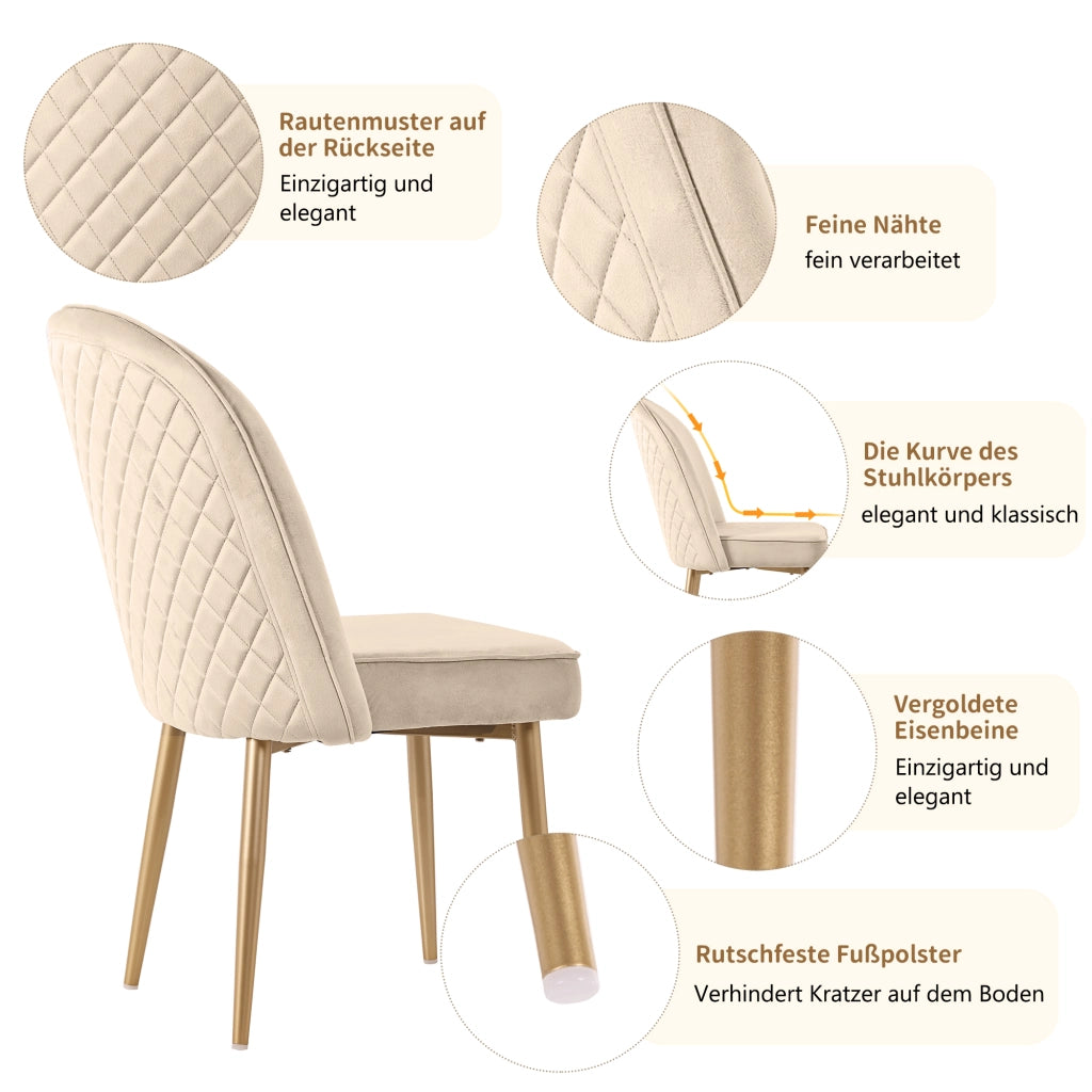 SEDIA DA PRANZO Set da 2 pezzi 45.5x62x87.5 cm Velluto Beige Gambe Metallo Oro