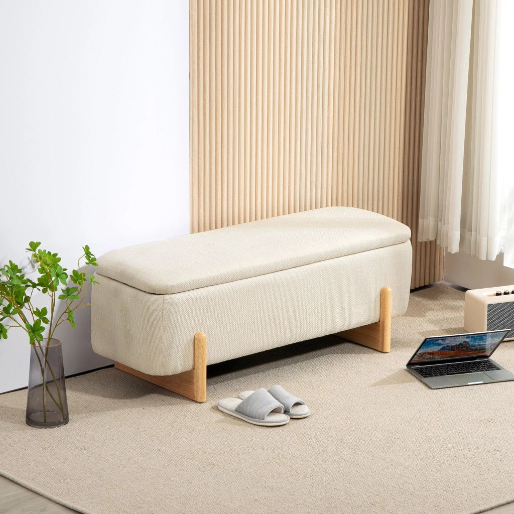 Poltrona pouf con schienale e contenitore ¨C Minimal ¨C crema 111x44x44.5cm
