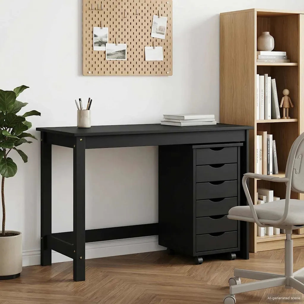 Set Scrivania | Tavolo da Ufficio e mobiletto su ruote MOSS 2 pz Nero